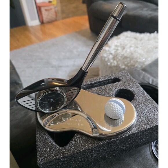 THINGS REMEMBERED FATHERS DAY GIFT  SET GOLF CLUB Clock Pen Business Card Rack - Picture 3 of 15